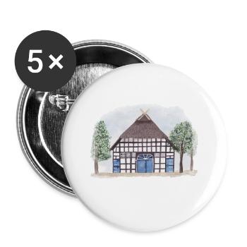 Fachwerkhaus im Aquarellstil  - Buttons groß 56 mm (5er Pack) - Weiß - Vorne