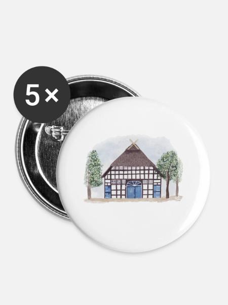 Fachwerkhaus im Aquarellstil - Buttons groß 56 mm (5er Pack) - Weiß
