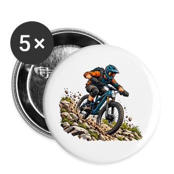 Mountainbike Abenteuer für MTB Fahrer - Buttons groß 56 mm (5er Pack) - Weiß - Vorne