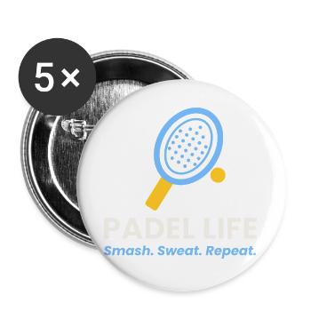 Padel Life Shirt Smash Sweat Repeat Padel Player - Buttons groß 56 mm (5er Pack) - Weiß - Vorne