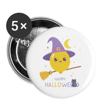 Zitronenhexe Happy Halloween - Buttons groß 56 mm (5er Pack) - Weiß - Vorne