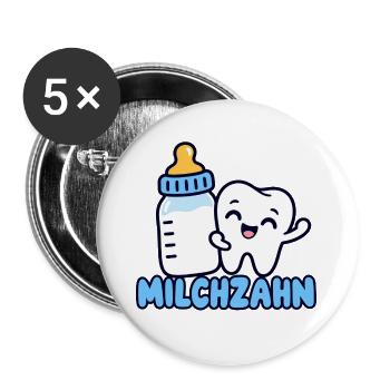 Milchzahn – Süßes Baby & Kinder Zahn Motiv - Buttons groß 56 mm (5er Pack) - Weiß - Vorne
