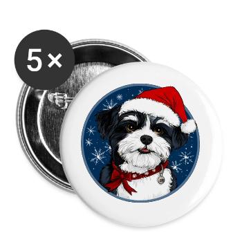 Hund Weihnachtsmann - Buttons groß 56 mm (5er Pack) - Weiß - Vorne