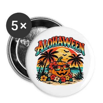 Alohaween Tropical Halloween – Lustiger Kürbis - Buttons groß 56 mm (5er Pack) - Weiß - Vorne