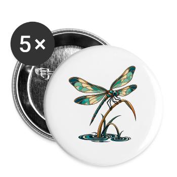 Libelle über stillem Wasser - Buttons groß 56 mm (5er Pack) - Weiß - Vorne