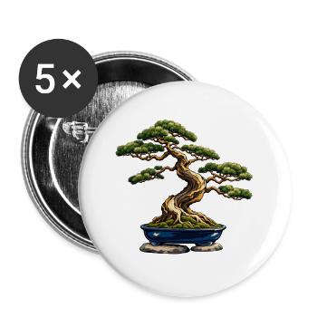 Windgepeitschter Bonsai in einem Indigo-Topf - Buttons groß 56 mm (5er Pack) - Weiß - Vorne