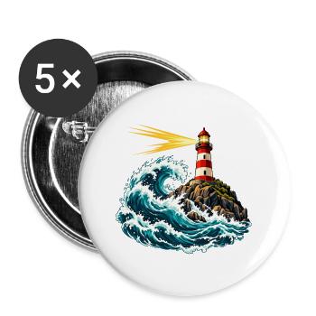 Leuchtturm über einer schwingenden Welle - Buttons groß 56 mm (5er Pack) - Weiß - Vorne