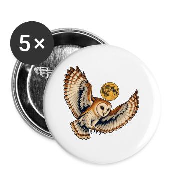 Schleiereule unter einem goldenen Mond - Buttons groß 56 mm (5er Pack) - Weiß - Vorne