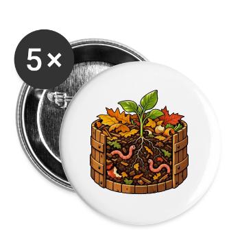 Kompostgarten mit freundlichen Würmern - Buttons groß 56 mm (5er Pack) - Weiß - Vorne