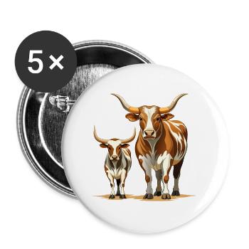 Longhorn-Kuh-und-Kalb-Paar - Buttons groß 56 mm (5er Pack) - Weiß - Vorne
