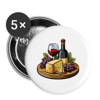 Wein und Käse - Buttons groß 56 mm (5er Pack) - Weiß - Vorne
