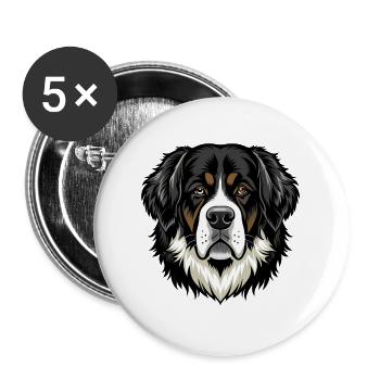 Bernhardiner Hundekopf - Buttons groß 56 mm (5er Pack) - Weiß - Vorne