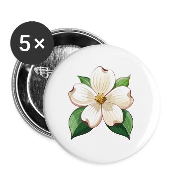 Hartriegelblume - Buttons groß 56 mm (5er Pack) - Weiß - Vorne