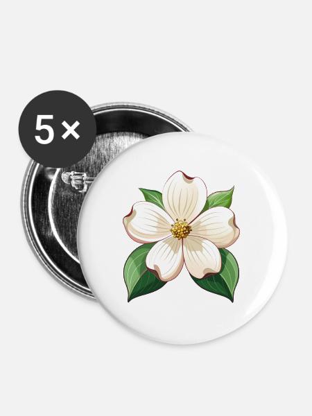 Hartriegelblume - Buttons groß 56 mm (5er Pack) - Weiß