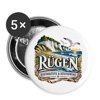 Rügen Küstenwind Kreideküste - Buttons groß 56 mm (5er Pack) - Weiß - Vorne