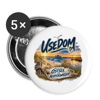 Usedom Zwischen Ostsee und Achterwasser - Buttons groß 56 mm (5er Pack) - Weiß - Vorne