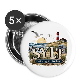Sylt Strandwind Motiv - Buttons groß 56 mm (5er Pack) - Weiß - Vorne