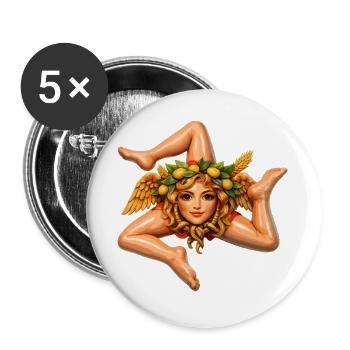 Sizilianische Trinacria - Buttons groß 56 mm (5er Pack) - Weiß - Vorne