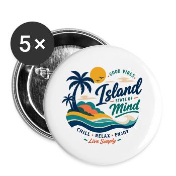 Island Mind – Gute Vibes Insel - Buttons groß 56 mm (5er Pack) - Weiß - Vorne