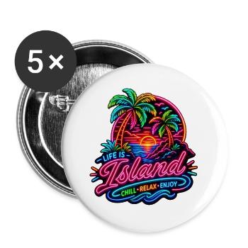 Neon Insel Sunset Relax - Buttons groß 56 mm (5er Pack) - Weiß - Vorne