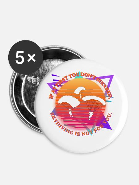 Sonnenuntergangs- und Gleitschirmsprung-Witz - Buttons groß 56 mm (5er Pack) - Weiß