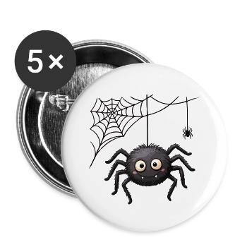 Spinne im Netz Halloween-Anhänger - Buttons groß 56 mm (5er Pack) - Weiß - Vorne