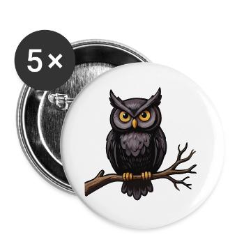 Eule auf einem Ast - Buttons groß 56 mm (5er Pack) - Weiß - Vorne