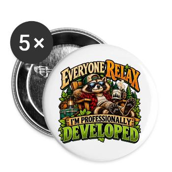 Professionell entwickelter Waschbär - Buttons groß 56 mm (5er Pack) - Weiß - Vorne
