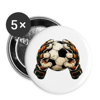 Torwart Geschenk - Fußball und Handschuhe - Buttons groß 56 mm (5er Pack) - Weiß - Vorne