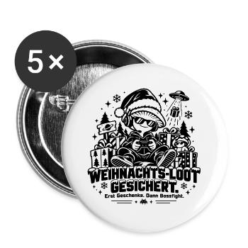 Weihnachten Loot gesichert Lustiges Gamer-Geschenk - Buttons groß 56 mm (5er Pack) - Weiß - Vorne