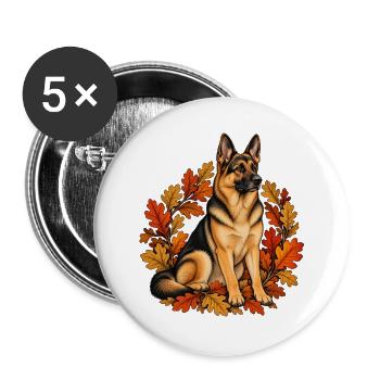 Schäferhund im Herbst - Hund mit Eichenlaub - Buttons groß 56 mm (5er Pack) - Weiß - Vorne