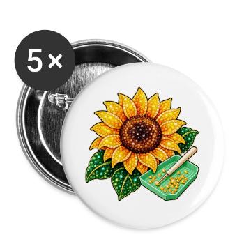 Diamond Painting Motiv - Funkelnde Sonnenblume - Buttons groß 56 mm (5er Pack) - Weiß - Vorne