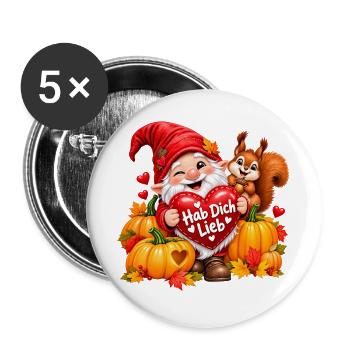 Herbstgnom Hab Dich Lieb - Buttons groß 56 mm (5er Pack) - Weiß - Vorne
