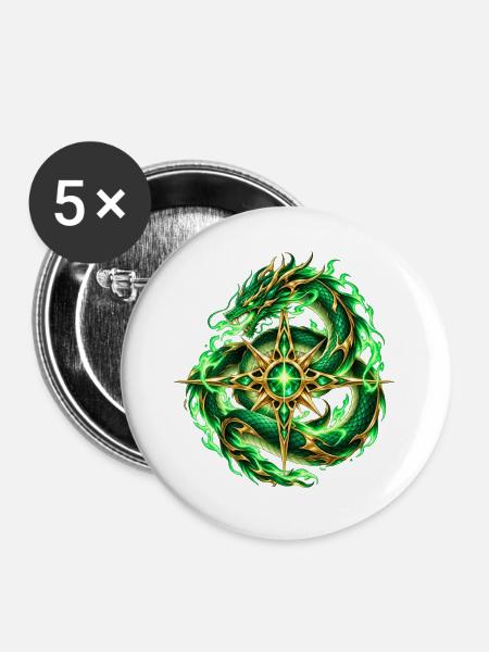 Smaragdgrüner Schlangenstern - Buttons groß 56 mm (5er Pack) - Weiß