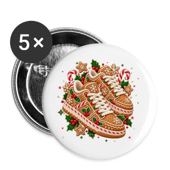 Weihnachtliche Lebkuchen-Sneaker mit Zuckerstangen - Buttons groß 56 mm (5er Pack) - Weiß - Vorne