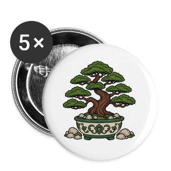Bonsai Baum Schale Steine Zen Natur Vektor Shirt - Buttons groß 56 mm (5er Pack) - Weiß - Vorne