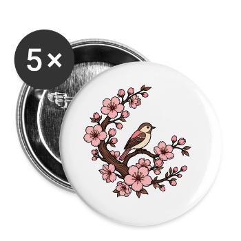 Kirschblüte Vogel Sakura Japan Natur Vektor Shirt - Buttons groß 56 mm (5er Pack) - Weiß - Vorne