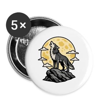 Heulender Wolf Vollmond Nacht Wildnis Vektor Shirt - Buttons groß 56 mm (5er Pack) - Weiß - Vorne