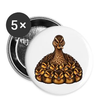 Weibliche Stockente und Küken - Buttons groß 56 mm (5er Pack) - Weiß - Vorne
