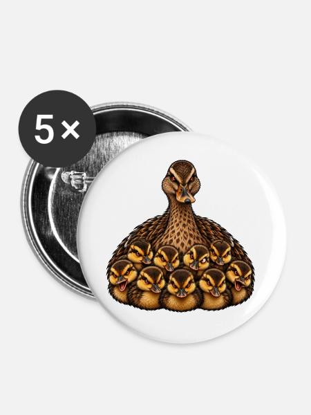 Weibliche Stockente und Küken - Buttons groß 56 mm (5er Pack) - Weiß