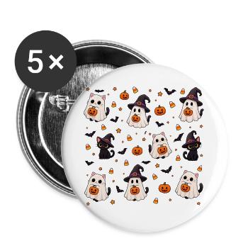 Cutes Halloween-Katzen-Muster - Buttons groß 56 mm (5er Pack) - Weiß - Vorne