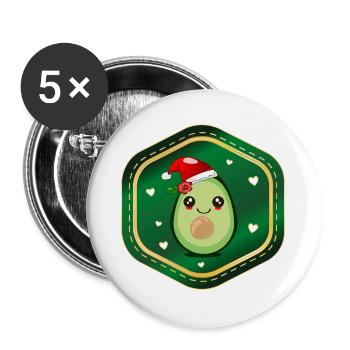 Weihnachts-Avocado - Buttons groß 56 mm (5er Pack) - Weiß - Vorne