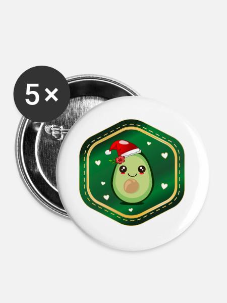 Weihnachts-Avocado - Buttons groß 56 mm (5er Pack) - Weiß
