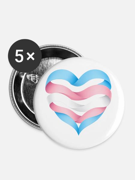 Transgender Herzdesign S1 - Buttons groß 56 mm (5er Pack) - Weiß