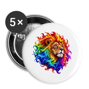 Feuerregenbogenlöwe - Buttons groß 56 mm (5er Pack) - Weiß - Vorne