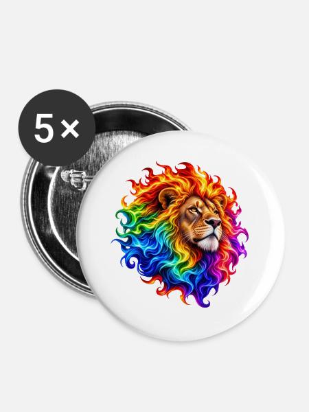 Feuerregenbogenlöwe - Buttons groß 56 mm (5er Pack) - Weiß