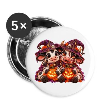 Halloween-Kuh-Umarmung (Yin Yang) - Buttons groß 56 mm (5er Pack) - Weiß - Vorne