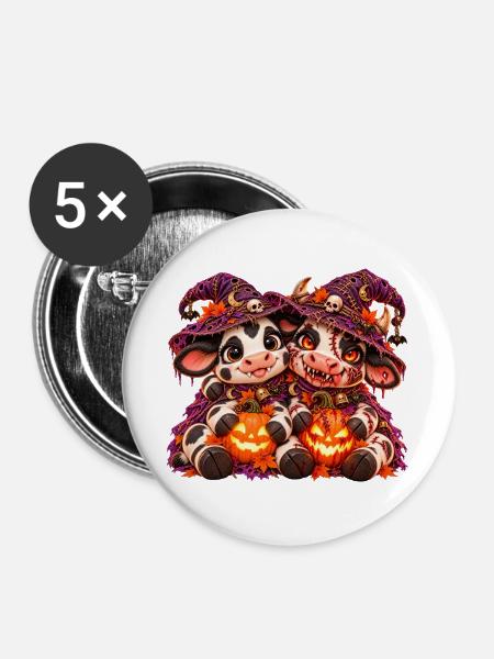 Halloween-Kuh-Umarmung (Yin Yang) - Buttons groß 56 mm (5er Pack) - Weiß