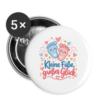 Kleine Füße, großes Glück - Buttons groß 56 mm (5er Pack) - Weiß - Vorne