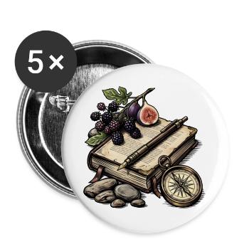 Botanisches Reisebuch - Buttons groß 56 mm (5er Pack) - Weiß - Vorne